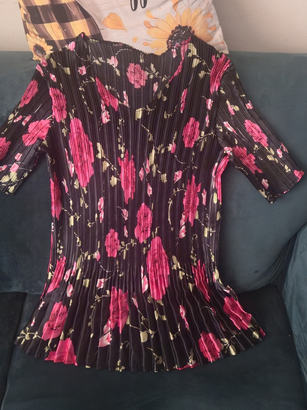 Women's Black Midi Dress with Vibrant Pink Floral Print
